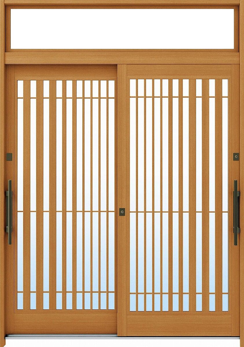 YKKAP玄関 断熱玄関引戸 れん樹[伝統和風] 6尺2枚建[ランマ付] A15[木目柄]：複層ガラス[幅1870mm×高23..
