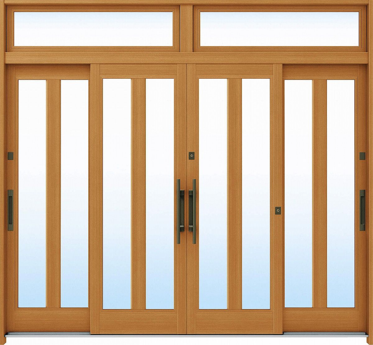 YKKAP玄関 断熱玄関引戸 れん樹[伝統和風] 9尺4枚建[ランマ付] A07[木目柄]：複層ガラス[幅2600mm×高2330mm]【ykk】【YKK玄関引き戸】【れんじゅ】【玄関戸】【玄関ドア引戸】【gennkann】