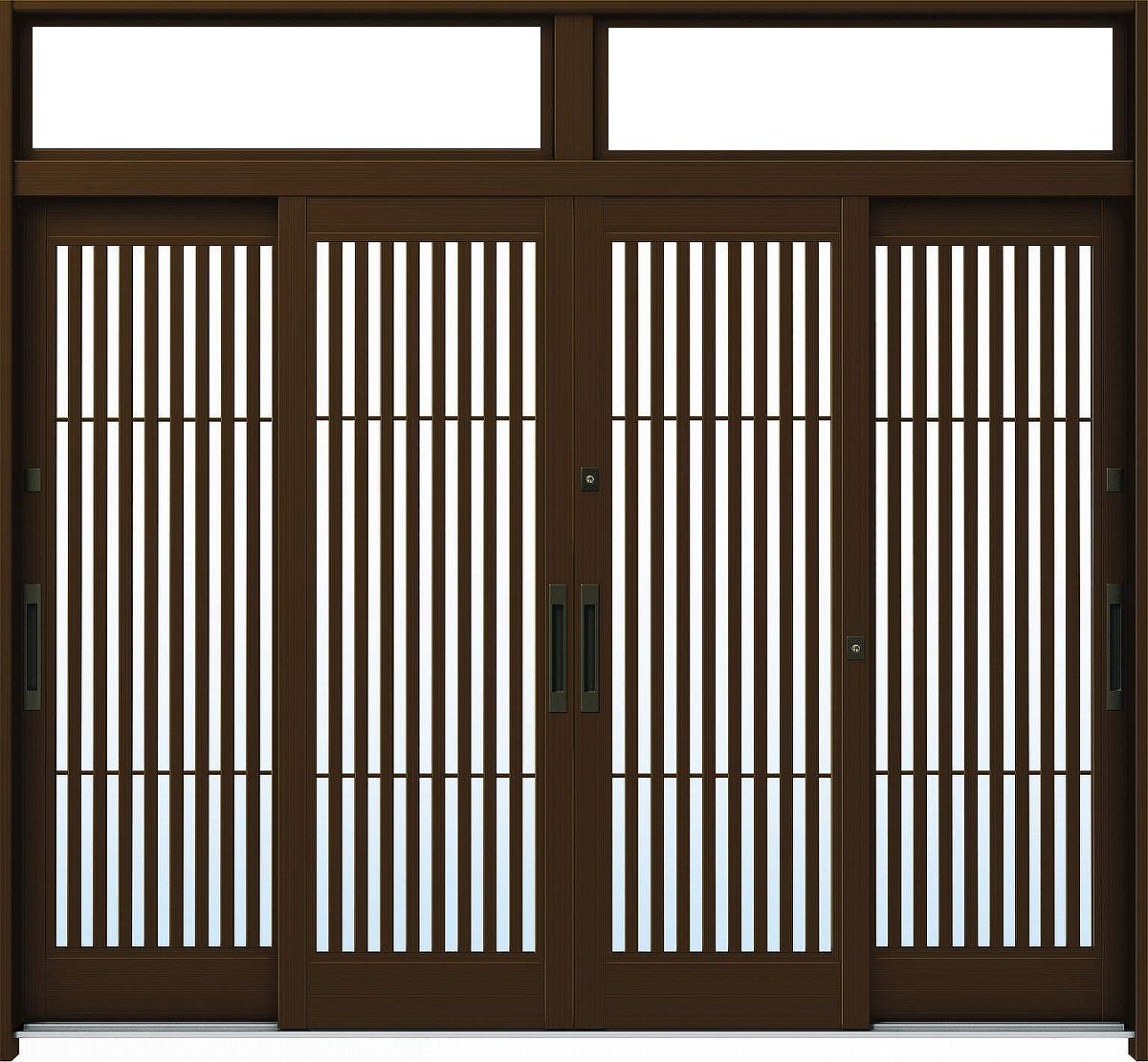 YKKAP玄関 玄関引戸 れん樹[伝統和風] 9尺4枚建[ランマ付] A02[アルミ色]：単板ガ...