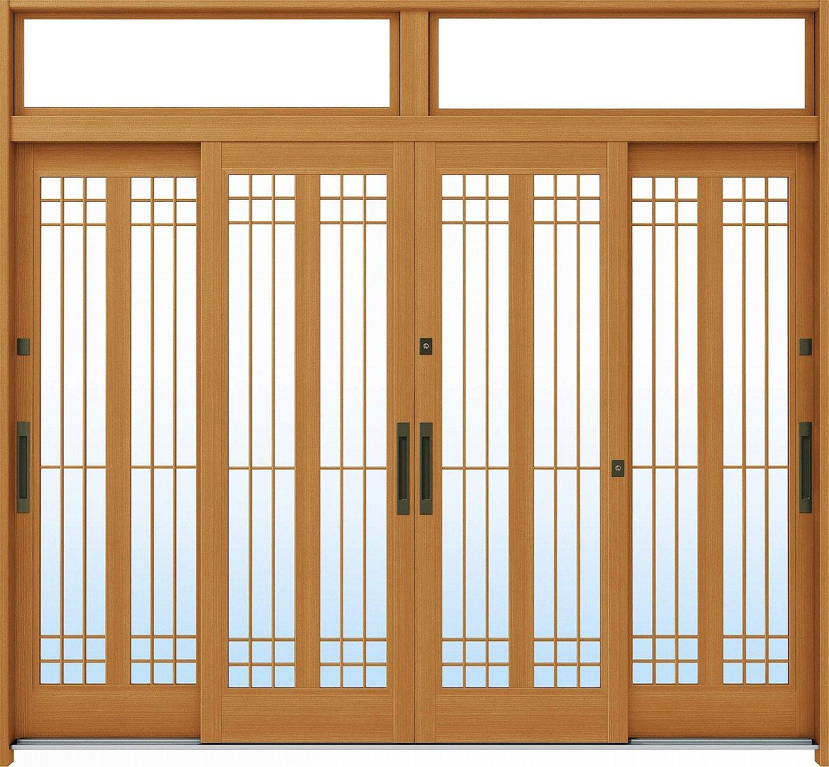 YKKAP玄関 玄関引戸 れん樹[伝統和風] 9尺4枚建[ランマ付] A13[木目柄]：単板ガラス[幅2600mm×高2330mm]【ykk】【YKK玄関引き戸】【引き戸】【れんじゅ】【玄関戸】【玄関ドア引戸】