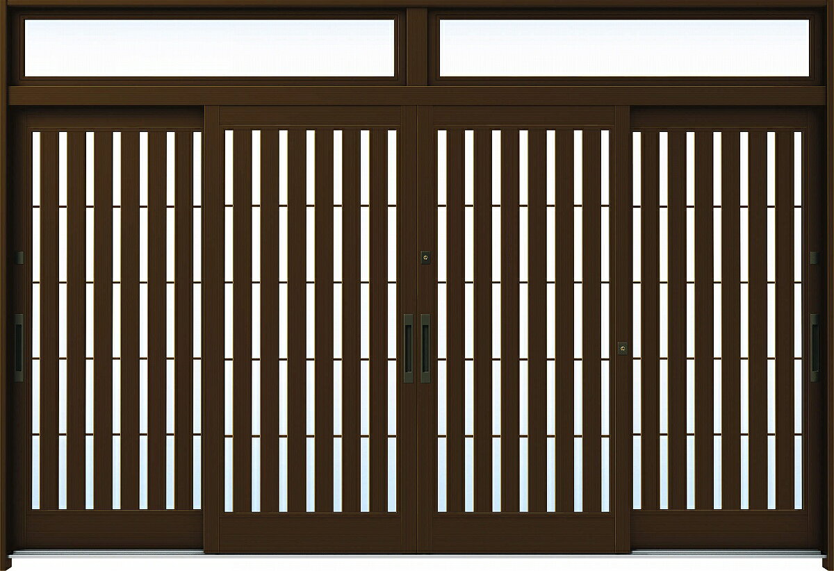 Rakuten - YKKAP玄関 玄関引戸 れん樹[伝統和風] 12尺4枚建[ランマ付] A14[アルミ色]：単板ガラス[幅3510mm×高2330mm]【ykk】【YKK玄関引き戸】【引き戸】【れんじゅ】【玄関戸】【玄関ドア引戸】