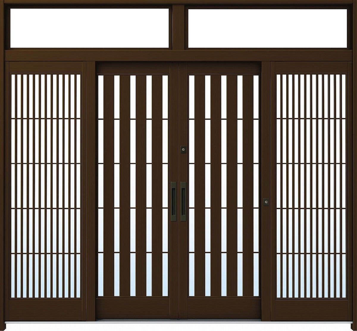 YKKAP玄関 玄関引戸 れん樹[伝統和風] 9尺引分け戸[ランマ付] A14[アルミ色]：単板ガラス[幅2600mm×高2330mm]【ykk】【YKK玄関引き戸】【引き戸】【れんじゅ】【玄関戸】【玄関ドア引戸】