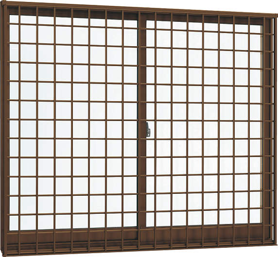 YKKAP窓サッシ 引き違い窓 フレミングJ[複層防音ガラス] 2枚建[面格子付] 井桁格子[半外付型][透明5mm+透明3mm]：[幅1370mm×高770mm]【アルミサッシ】【格子付き窓】【面格子付き引違い窓】【防音サッシ】