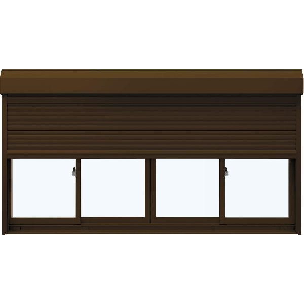 YKKAP窓サッシ 引き違い窓 フレミングJ[複層防音ガラス] 4枚建[シャッター付] スチール耐風[半外付][透明4mm+透明3mm]：[幅2820mm×高2230mm]【YKK】【アルミサッシ】【シャッター雨戸】【引違い窓】【防音サッシ】【ペアガラス】