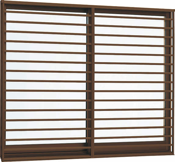 YKKAP窓サッシ 引き違い窓 フレミングJ[複層防犯ガラス] 2枚建[面格子付] 横格子[半外付型][型4mm+合わせ透明7mm]：[幅1845mm×高1370mm]