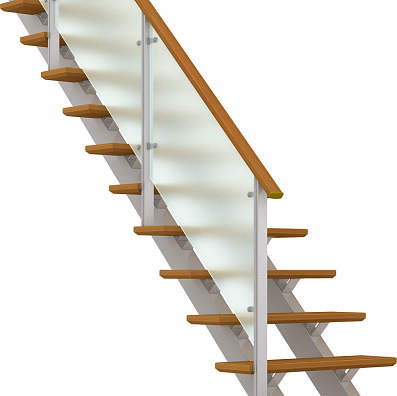 YKKAPアルミインテリア オープンリビング階段 桁タイプ[直線階段] 片側手すり ドットポイント： 上り切り 16段[幅2954〜3150mm×高3151〜3360mm]