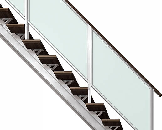 YKKAPアルミインテリア オープンリビング階段 桁タイプ[直線階段] 片側手すり フレーム： 上り切り 16段[幅2954〜3150mm×高3151〜3360mm]