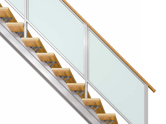 YKKAPアルミインテリア オープンリビング階段 桁タイプ[直線階段] 両側手すり フレーム： 上り切り 16段[幅2954〜3150mm×高3151〜3360mm]