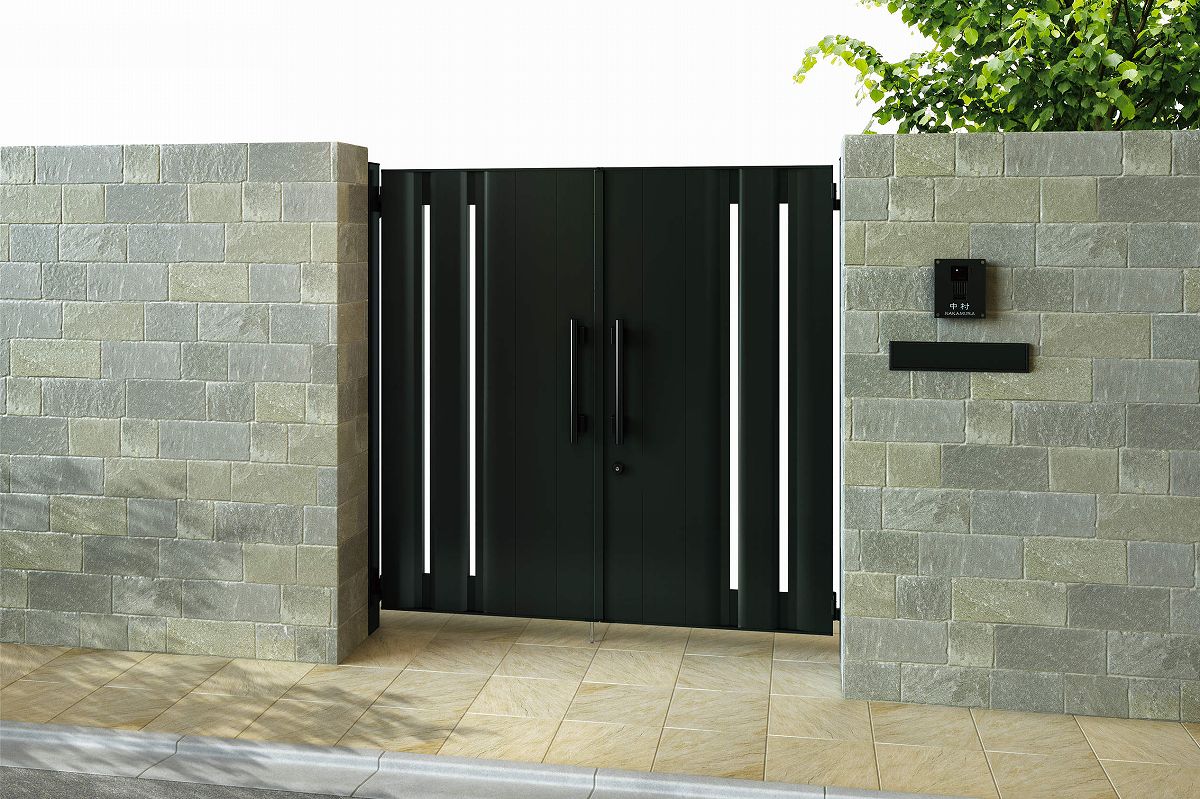 YKKAPガーデンエクステリア 門扉 エクスティアラ 2型 両開き(アルミカラー)[門柱セット]：扉1枚寸法：[..
