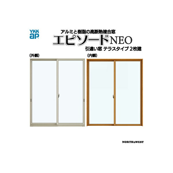 [通常配送対応不可]引き違い窓 エピソードNEO[複層ガラス] 2枚建 2×4工法[連段窓対応枠]単純段差下枠仕様：[幅2470mm×高2060mm]