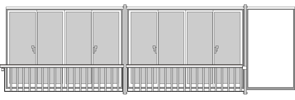 YKKAP窓まわり 窓手すり 手すりI型 セット品 鏡板無連窓戸袋用(半外付用)：Tタイプ(雨戸付引違い窓用)[幅8041mm×高900mm]