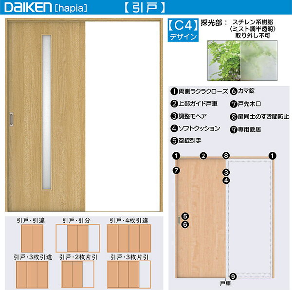 DAIKEN室内ドア hapia ハピア リビングドア 引戸 引き分け戸 価格帯114329円～：C4デザイン 幅:3255mm 高さ:2045mm