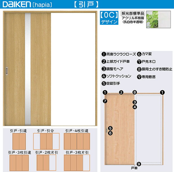 DAIKEN室内ドア hapia(ハピア)リビングドア 引戸 3枚片引き戸 価格帯256042円〜：0Cデザイン　幅:3219m..