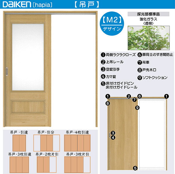 DAIKEN室内ドア hapia(ハピア)リビングドア 吊戸 3枚片引き戸 価格帯245102円〜：M2デザイン　幅:3219m..