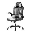 【送料無料】ハイバックオフィスチェア 滑らかキャスター付 クッション付 ロッキング ヘッドレスト メッシュ PU ホワイト