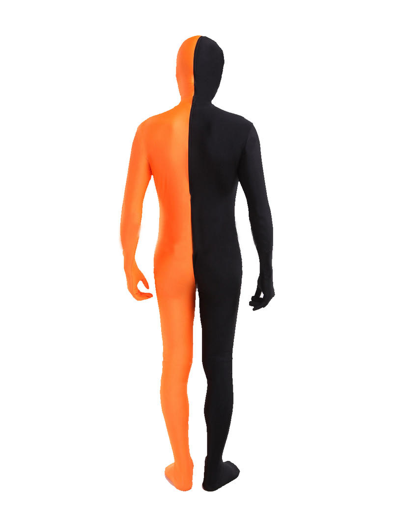 アシンメトリー ゼンタイ錯覚ダンス全身タイツ 着ぐるみ 開口部なしタイツ バイカラー コスチューム ハロウィン 忘年会 変装 男性 女性おもしろい服光沢のないメ...