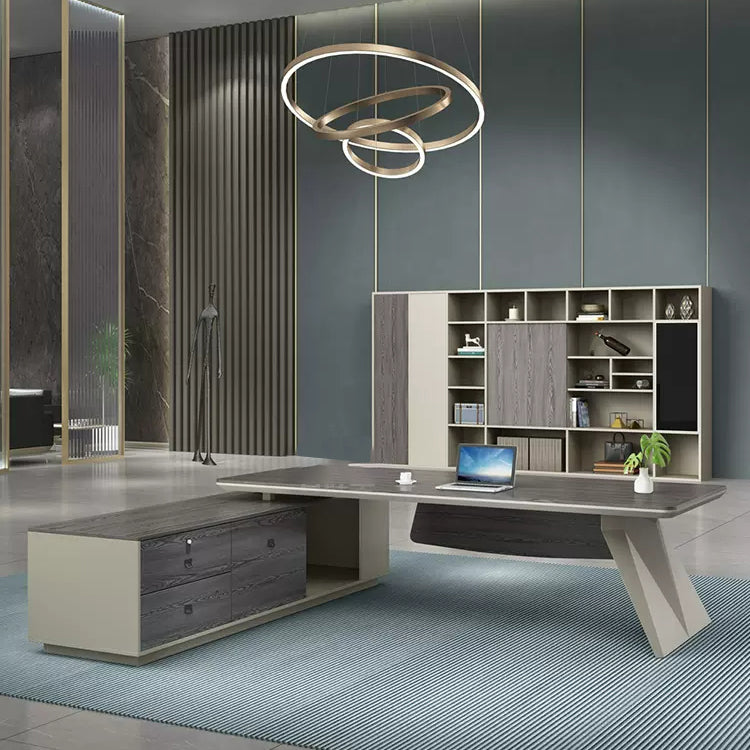 【受注生産商品】エグゼクティブデスク　役員デスク　事務所　木目調　ダイヤル錠付き　引出し付き　キ..