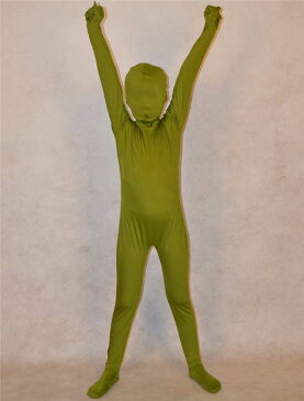 子供用全身タイツ グリーン おもしろい 服人気者 なりきり zentaiアイテム(着脱簡単)フロントジッパー 忘年会 クリスマス会 パーティー パーティーグッズ ハロウィン