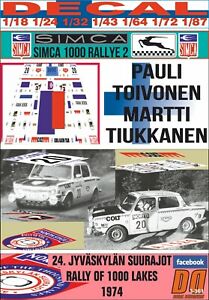 【送料無料】ホビー ・模型車・バイク レーシングカー デカールシムカラリートイヴォネンdecal simca 1000 rallye 2 p toivonen r1000 lakes 1974 25th 01