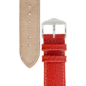 【送料無料】腕時計　カンザスバッファローエンボスカーフレザーウォッチストラップホワイトステッチhirsch kansas buffaloembossed calf leather watch strap red with white stitch