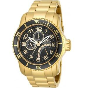 【送料無料】腕時計　インビクタプロダイバーメンズラウンドブラックアナログゴールドトーンウォッチ