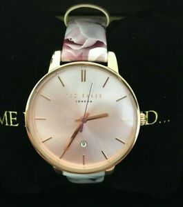 腕時計, 男女兼用腕時計  ted baker womens classic stainless steel watch with floral leather strap, 40 mm