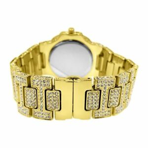 【送料無料】腕時計　ゴールドアイスアウトチェコクリスタルナウティカルラグジュアリーウォッチgold fully iced out czech crystal nautical luxury watch