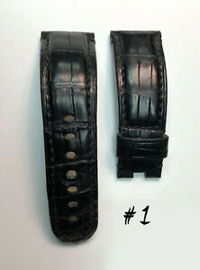 【送料無料】腕時計　パネライブラッククロコダイルプリントレザーウォッチストラップ