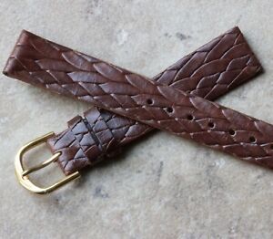 【送料無料】腕時計 テーパードレザーヴィンテージストラップtaperedshape braided 16mm glossy genuine leather vintage watch strap 1960s nos