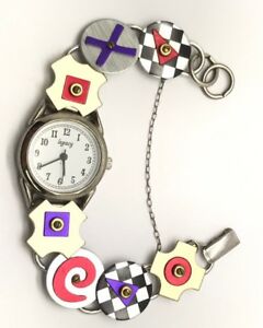 【送料無料】腕時計 ヴィンテージスターリングシルバーポップアートクォーツウォッチブレスレットvintage sterling silver 925 abstract pop art quartz watch bracelet