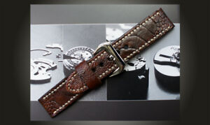 【送料無料】腕時計　ダチョウレザーハンドメイドストラップパネライダークブラウンostrich leather handmade 24mm watch strap to sui..