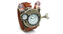 腕時計　メタルレザーストラップスチームパンクテスラアナログウォッチsteampunk tesla analog watch with metal findings and leather strap