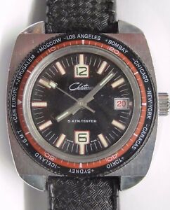 【送料無料】腕時計　ヴィンテージシャトースポーツマンスイスダイバーリストウォッチデートターニングベゼルvintage chateau sportsman swiss diver wrist watch with date turning bezel