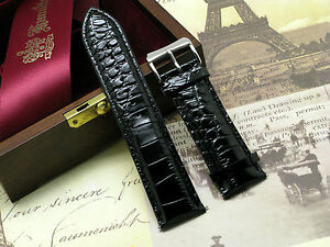 【送料無料】腕時計　ブラックブラッククロコダイルパテントレザーウォッチストラップステンレスバック