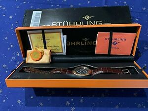 ̵ӻסեɥ󥰥ɥΥե쥶ǥǥܥåڡѡmint fully loaded stuhrling rose gold chronograph leather daydate boxpapers