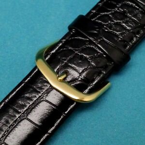 【送料無料】腕時計　カーフスキンブラッククロコウォッチストラップゴールドバックルフィット