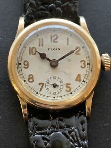 【送料無料】腕時計　ヴィンテージメンズアーリーエルギンレアゴールドトーンケースランニングvintage mens early elgin wrist watch rare gold tone case running