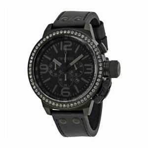 【送料無料】腕時計 スチールカンティーンクロノグラフメンズブラックステンレスレザーウォッチ