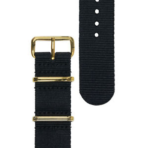 【送料無料】腕時計　ゴールドバックルキーパーブラックミリタリーナイロンウォッチストラップ
