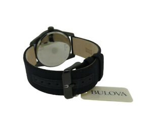 【送料無料】腕時計　ブローバメンズラウンドブラックアナログナイロンレザーウォッチ