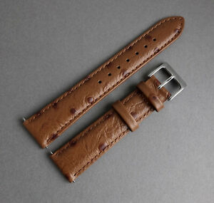 【送料無料】腕時計 ブラウンレザーダチョウストラップヴィンテージモダンウォッチ18mm brown leather ostrich grain strap for vintage or modern watch