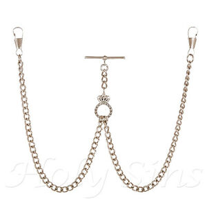 【送料無料】腕時計　クラウンリングブランドシルバーカラーダブルアルバートポケットウォッチチェーン