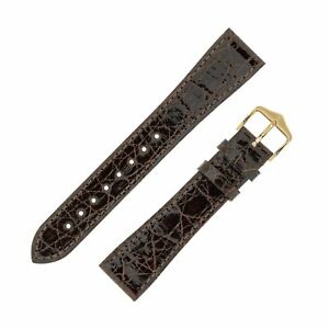 腕時計　ディアクロコシャイニーカイマンクロコダイルレザーウォッチストラップブラウングロスhirsch genuine croco shiny caiman crocodile leather watch strap in brown gloss