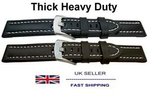 【送料無料】腕時計　ヘビーデューティレザーウォッチストラップブラックブラウンステッチ