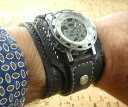 【送料無料】腕時計 スチームパンクレザーウォッチスケルトンウォッチカフウォッチメイドイタリアsteampunk wrist watch, leather watch, skeleton watch,cuff watch made in italy