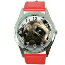 yzrv@pOX`[bhU[NH[cAiOEHb`pug dog lover friend steel red leather quartz analog watch uhr reloj