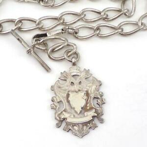 【送料無料】腕時計　アンティークイギリススターリングシルバークレストフォブポケットウォッチチェーン