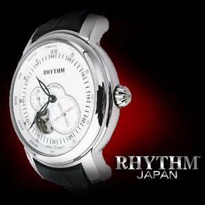 【送料無料】腕時計　リズムメンズリストウォッチケースレザーストラップrhythm a1104l01 automatic winding mens wrist watch 42x51mm case leather strap