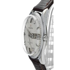 【送料無料】腕時計　ヘルブロスデーステンレススチールブラウンレザーhelbros day date stainless steel 33mm brown leather automatic wrist watch