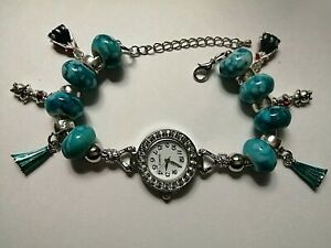 hokushinの【送料無料】腕時計　ハンドメイドチャームブレスレットウォッチシルバーエナメルチャーム｜アングル2